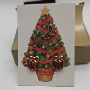 Avon Gold and Red Gift Earrings With NOEL pin.  1998